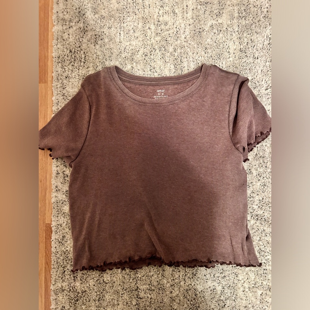 Aerie Short Sleeve Ruffle Top Shirt Tee